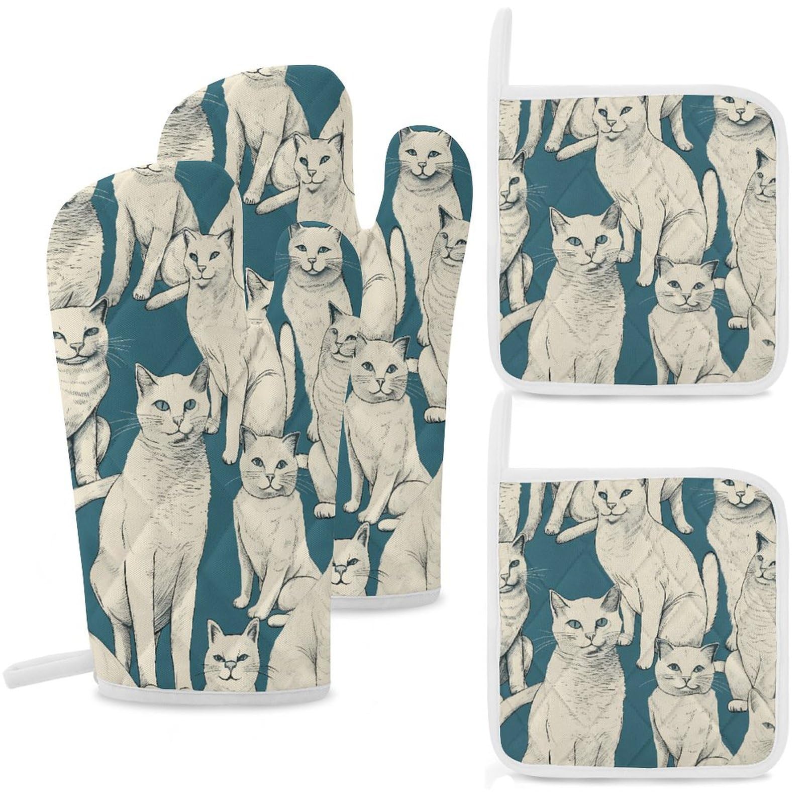 Gants de cuisine et maniques pour barbecue et plats au four : le lot de 4 en coton à motifs