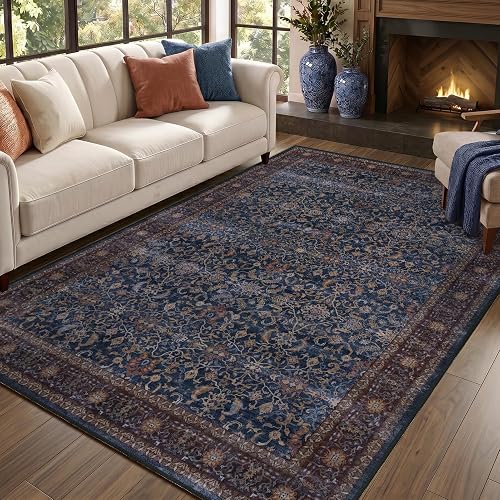 Jainmy 5x7 Vintage Washable Rug (Dark Blue)