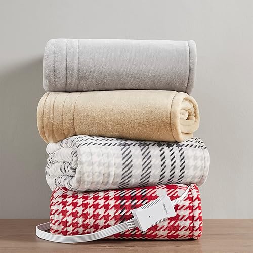 Miniatura 8 de Beautyrest Manta eléctrica reversible de felpa a sherpa, controlador de botón suave integrado, apagado automático, ajuste de calor múltiple,