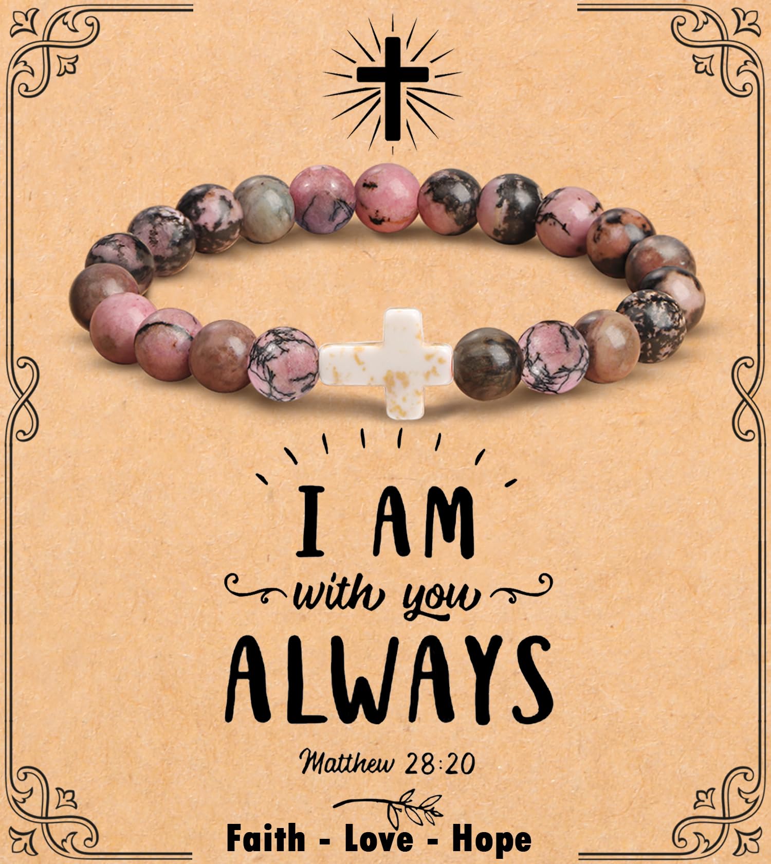 Cross Bracelet for Women Christian Gifts for Daughter Mom Grandma Niece Godmother Religious Baptism Jewelry Birthday Retirement Gifts Beaded Bracelet