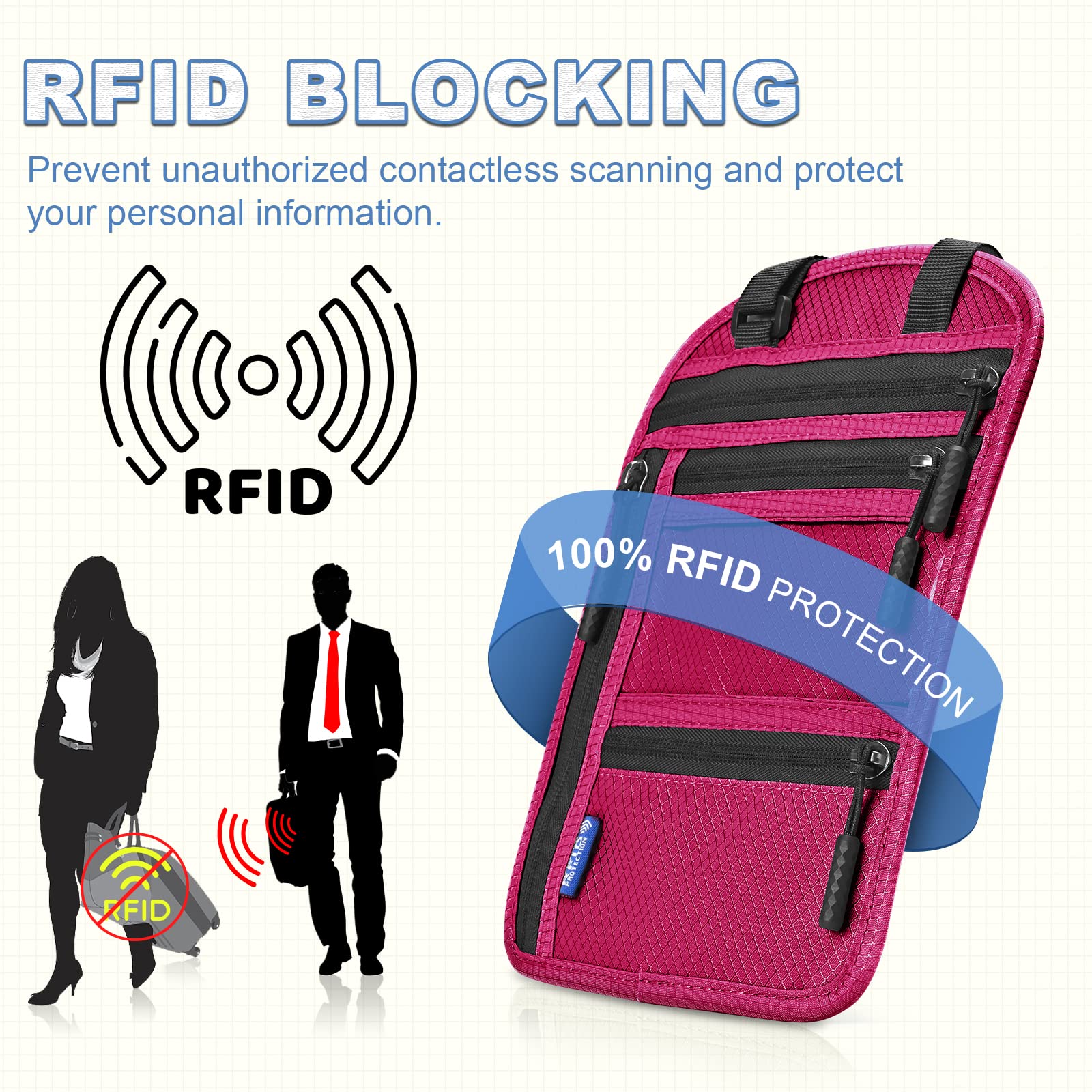 Yordawn Portadocumenti da Collo Borsello da Viaggio con Blocco RFID Porta Passaporto con Tracolla Regolabile per Uomo Donna Impermeabile Portafoglio da Сollo per Carte Passaporto (Rosso Rosa)
