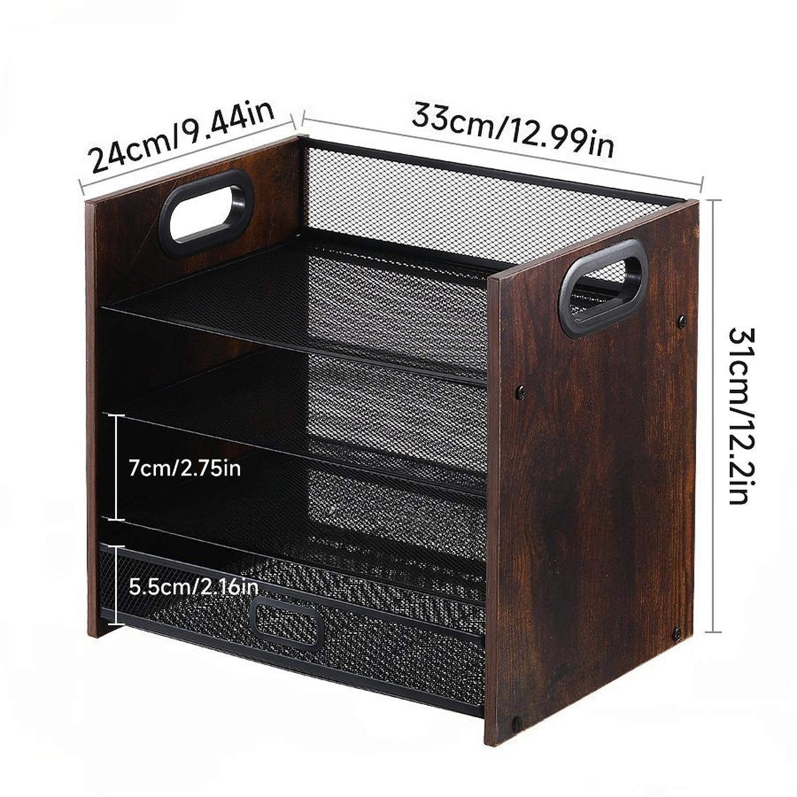 harayaa Schreibtisch-Datei-Organizer, Schreibtisch-Organizer aus Holz mit Schublade und Griff, Papierablage aus Holz für Zuhause, 4-stufig