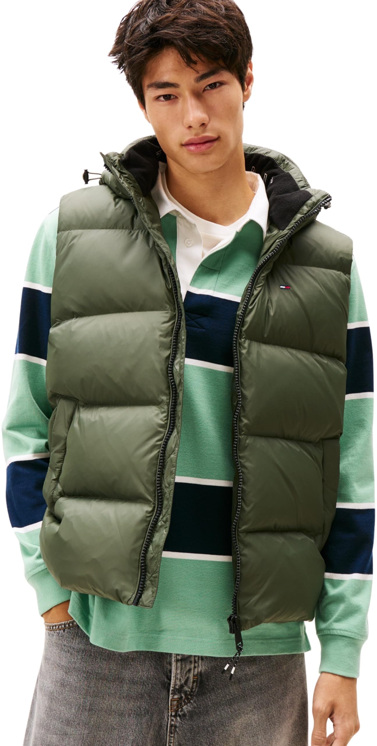 Tommy Jeans Men’s Essential Down Gilet with Hood, Green (Pewter Green), XS