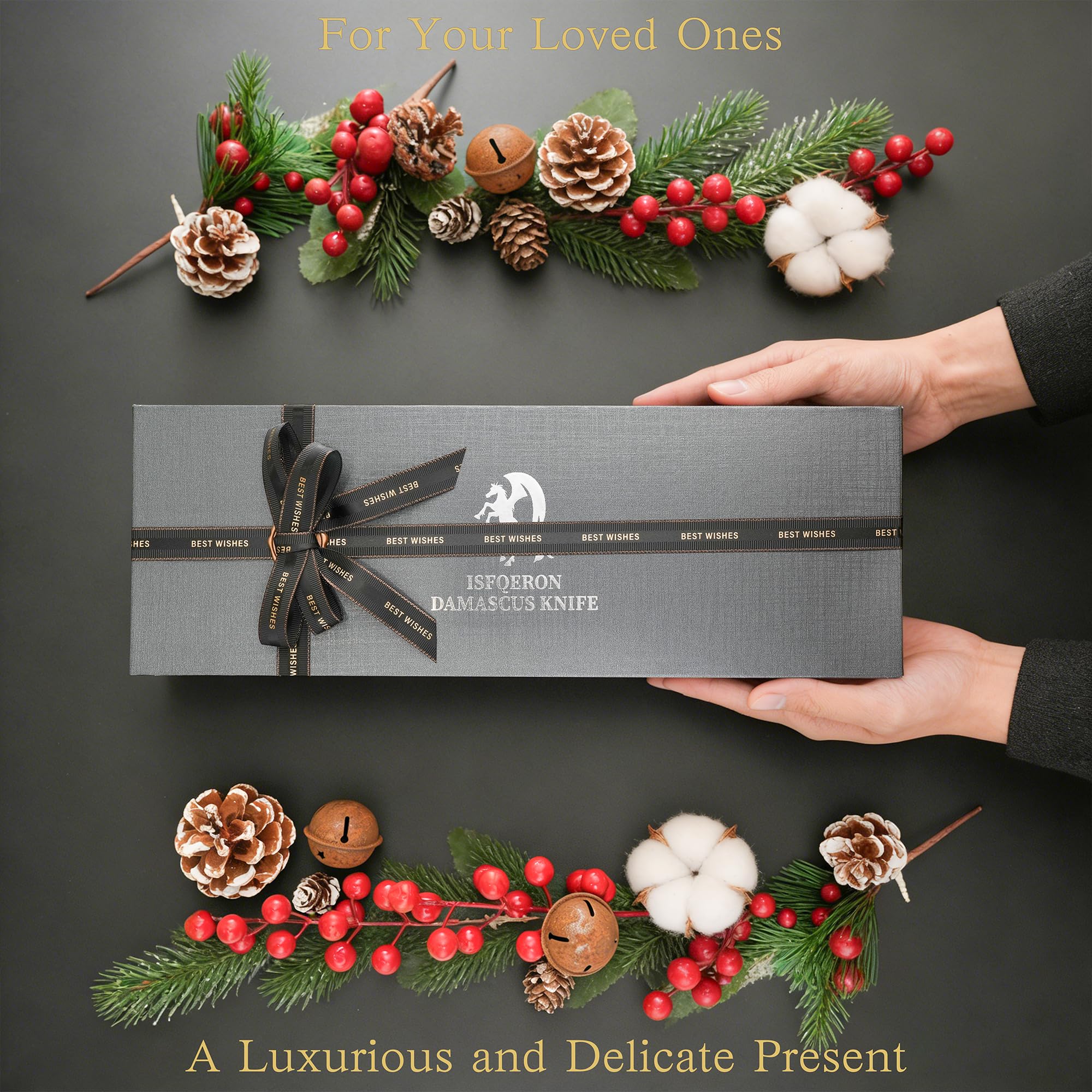 Japanese Chef Knife,8 Inch Chefs Knife Damacus with VG10 Steel Core,Professional Black Forged Kitchen Knives with Ergonomic Handle,Sharpening Stone & Luxury Gift Box, Cooking Gifts for Men Women — Amazon image 7