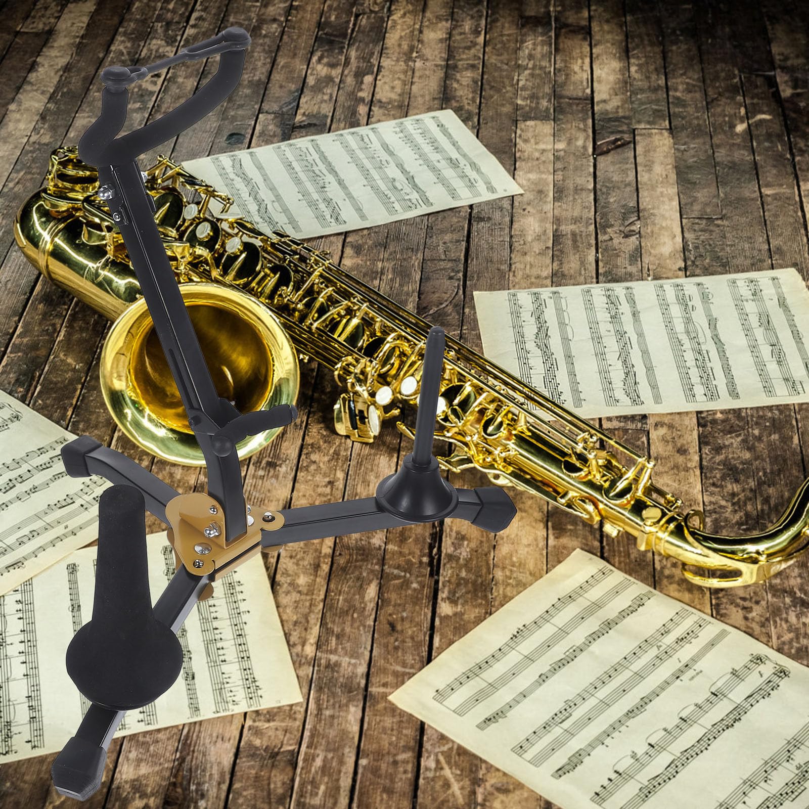 Homoyoyo Supporto per Sassofono Tenore Pieghevole in Ferro e Abs Nero, Leggero e Stabile, Accessorio per Collezionisti di Sax e Strumenti a Fiato