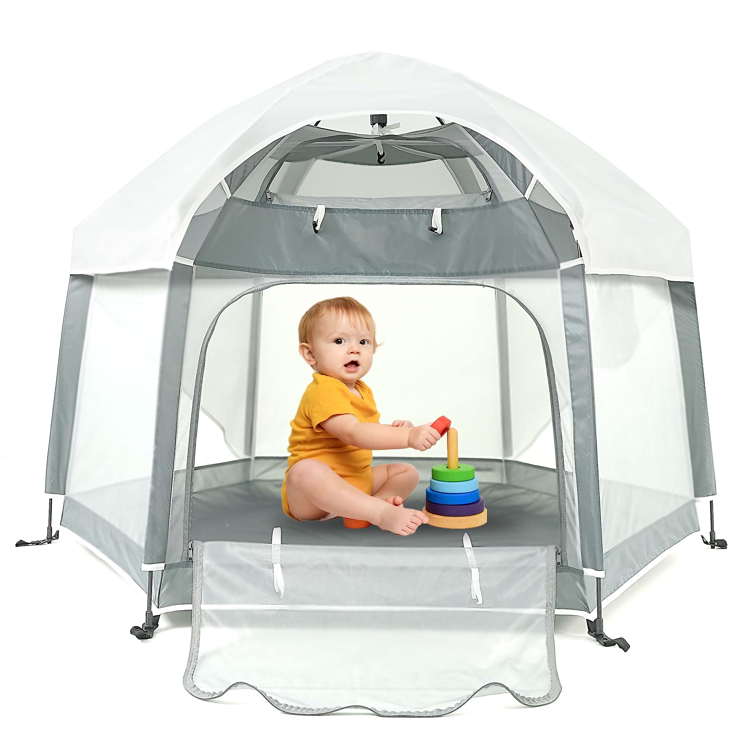 TETINY POP Large Up Children Playpen Easy Set-Up Baby Travel Beach Tent Toddler Indoor Play House and Outdoor Play Tent with UPF50+ Kids Bacyard Tent with 6 Stakes