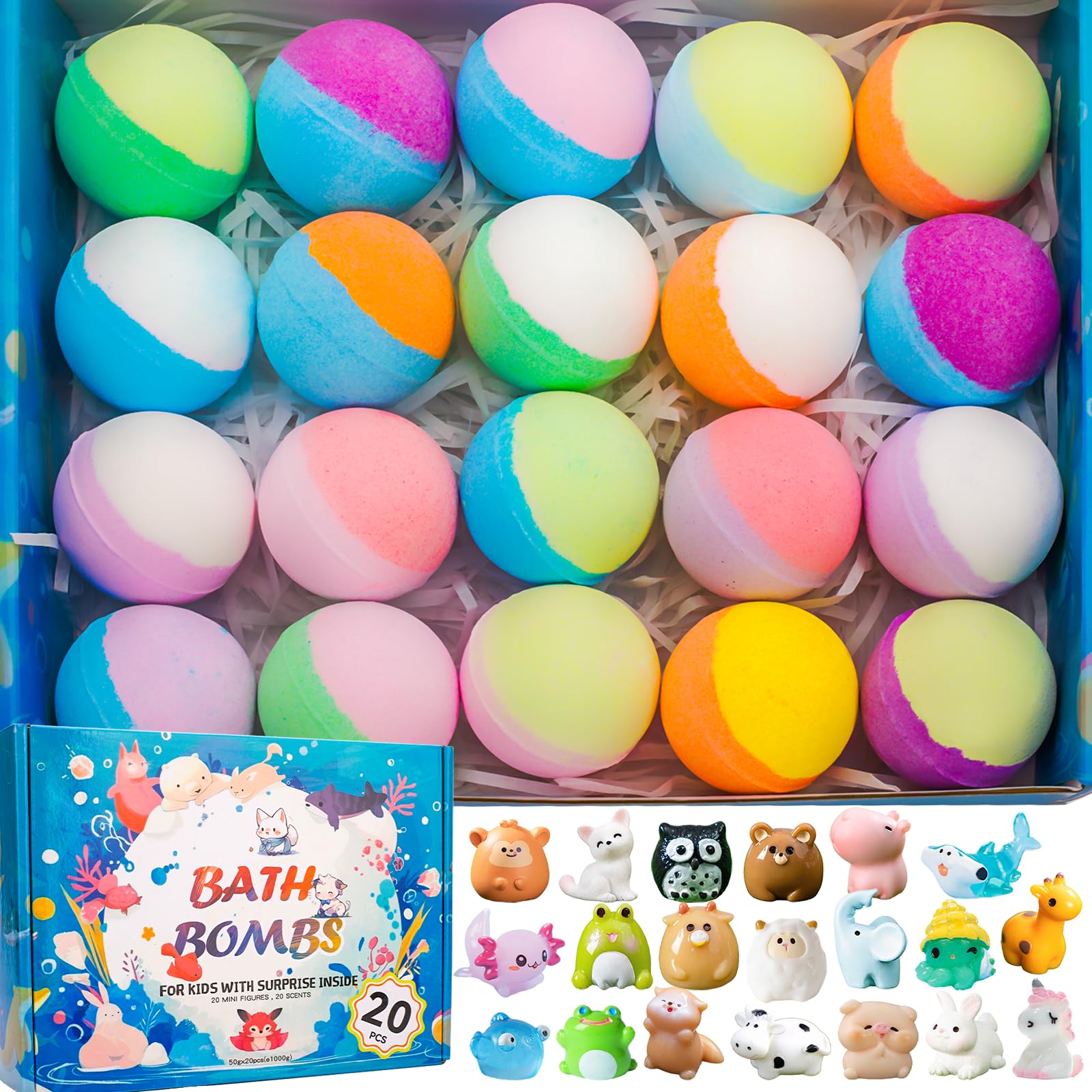 Photo 1 of 20 Pack Bath Bombs for Kids with Surprise Inside Bubble Bath Toys Organic Natural Bath Bombs Set Easter Basket Stuffers Birthday Christmas Gift for Kids 3 4 5 6 7 8 Years Old Boys Toddlers Girls