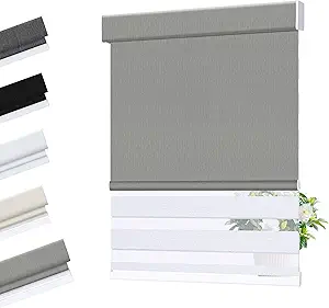 Allesin Zen Cordless Dual Roller Shades with Square Cassette, Double Layer Window Shades, Blackout and Light Filtering, Day and Night Blinds for Home Office Door, Gray and White, 24" W X 46" H