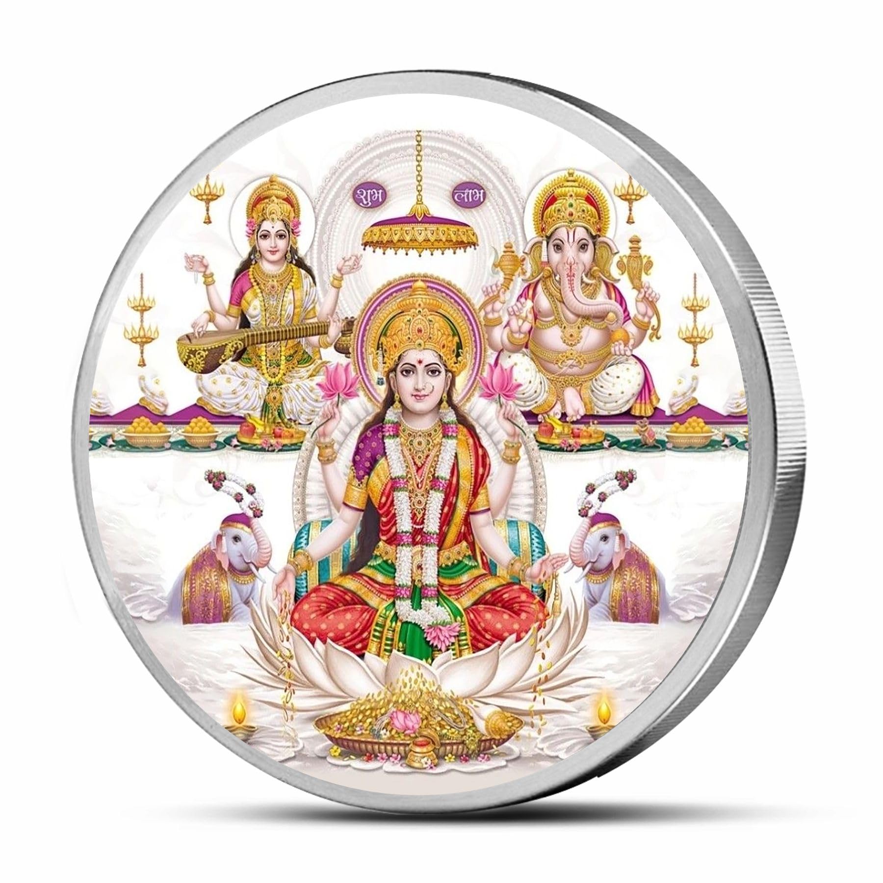 MOHUR Trimurti Laxmi Ganesh Saraswati 20 Gm Silver Coin Coloured (999) Pure Silver (B08QG91MD2) Amazon Price History, Amazon Price Tracker