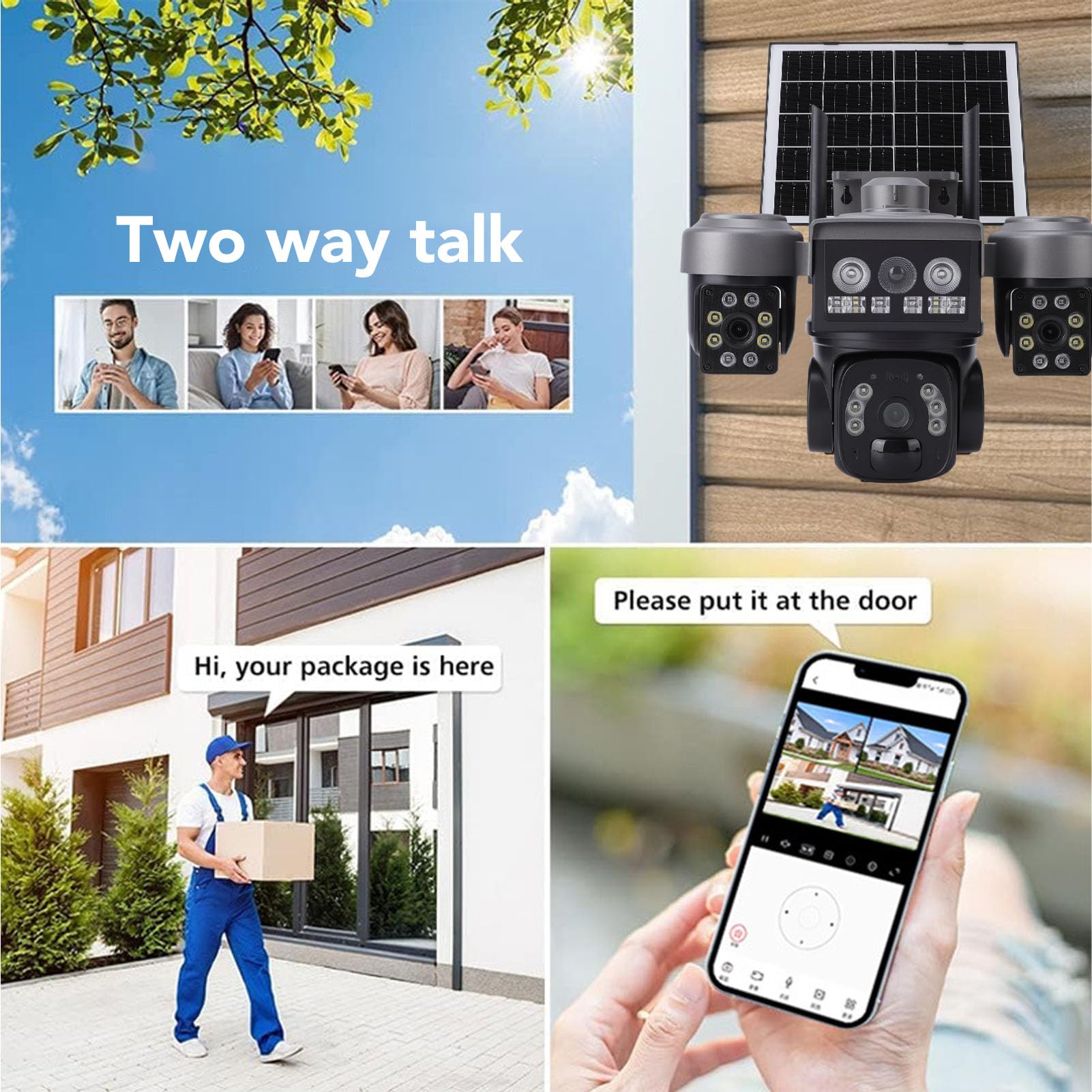Tosuny 4G LTE Solar -Überwachungskamera, 3 Linsen Wireless Outdoor Kamera 2K HD, 360 ° Panoramablick, DREI Nocken in Einem, kein WLAN Erforderlich, KI menschliche Erkennung