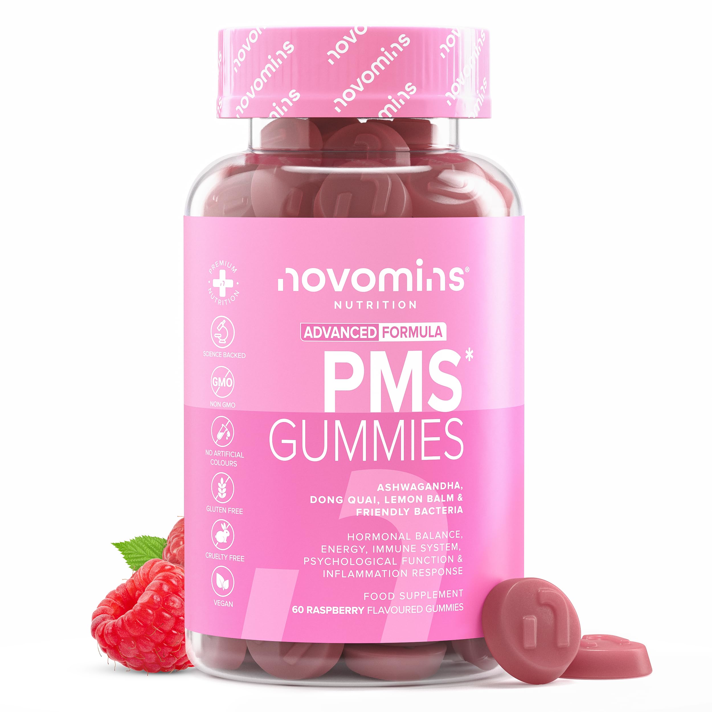Sponsored Ad – PMS Gummies - Vegan PMS Supplements for Women - with Probiotics, Vitamin B6, Magnesium - Vegan - Hormone Balance for Women - 60 Gummies - Novomins