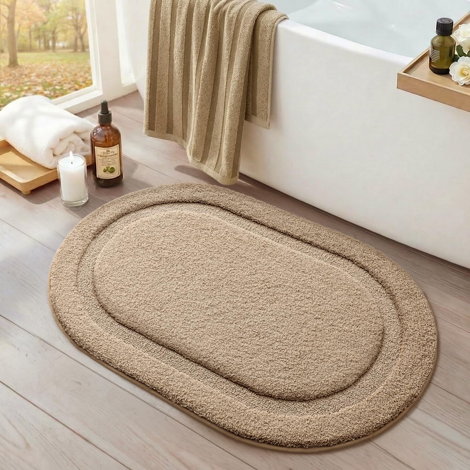 Amazon.com: Color&Geometry Oval Beige Bathroom Rugs 32x20, Extra