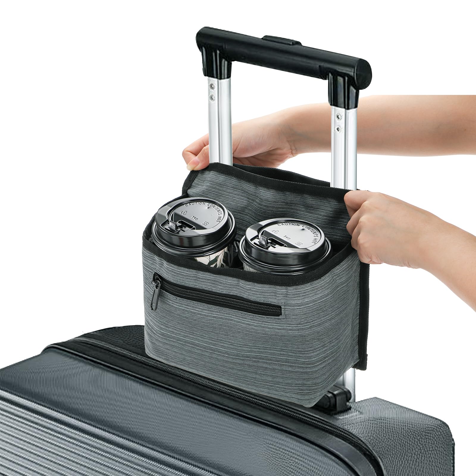 WRINGKIT Paquete de 2 portavasos de equipaje para maletas, transportador de bebidas de mano gratis | Portavasos portátil de viaje, soporte para bebidas, accesorios de viaje para viajes, regalos para viajeros de vuelo