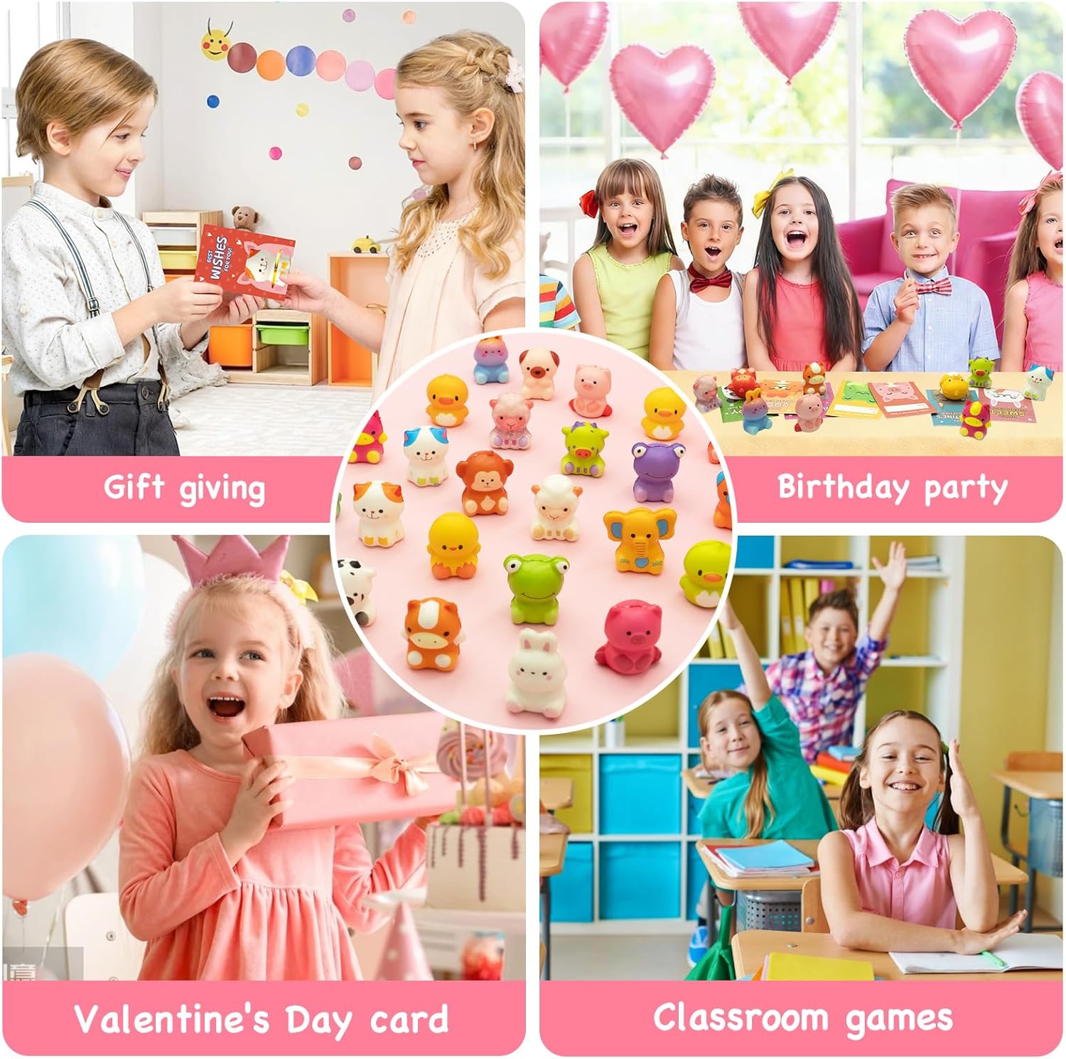 24 Pack Valentines Day Gifts for Kids,Slow Rising Toys with Valentines Cards for Kids, Stress Relief Fidget Toys Set, Classroom Exchange Gifts, Valentine's Day Party Favors, School Prizes