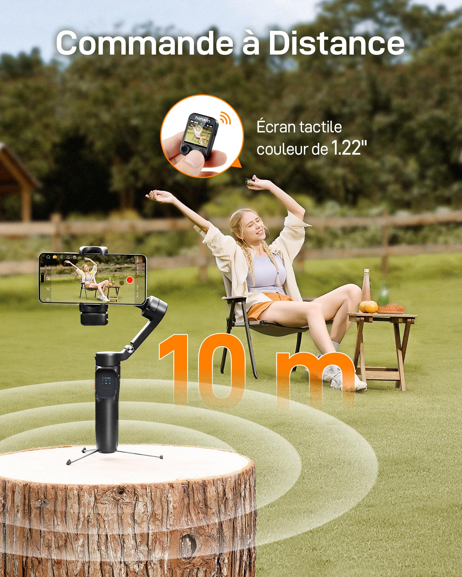 hohem Stabilisateur pour Smartphone iSteady V3 Ultra, Gimbal avec Suivi à 360°, Suivi IA Multimodal, Écran Tactile de 1,22 Pouce, Stabilisateur iSteady 9.0 pour Vlogs TikTok Youtube
