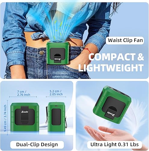 Miniatura 5 de Zeadio Ventilador portátil con clip de cintura, 3 velocidades, 10000 mAh, funciona con manos libres, con función de iluminación para sofocos, hogar,