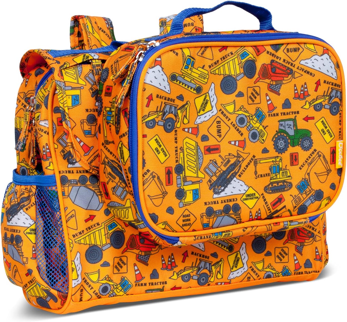 Bixbee Kids Backpack & Lunch Box Set, Water Resistant & Easy to Carry Kids Book Bag and Matching Lunchbox, Construction Truck Set of Two.