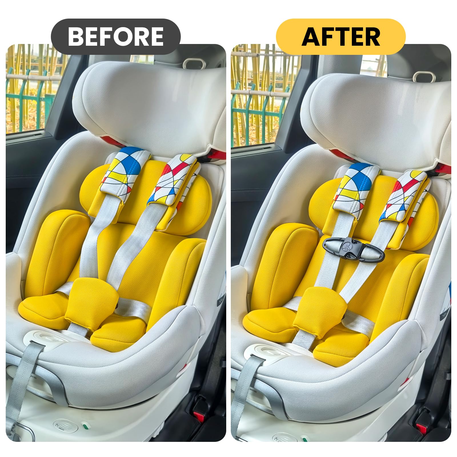 1 clip de sécurité pour siège enfant - 10 couleurs différentes - Fixateur de ceinture pour siège auto, poussette et chaise haute - Clip de poitrine réglable (blanc) - 4