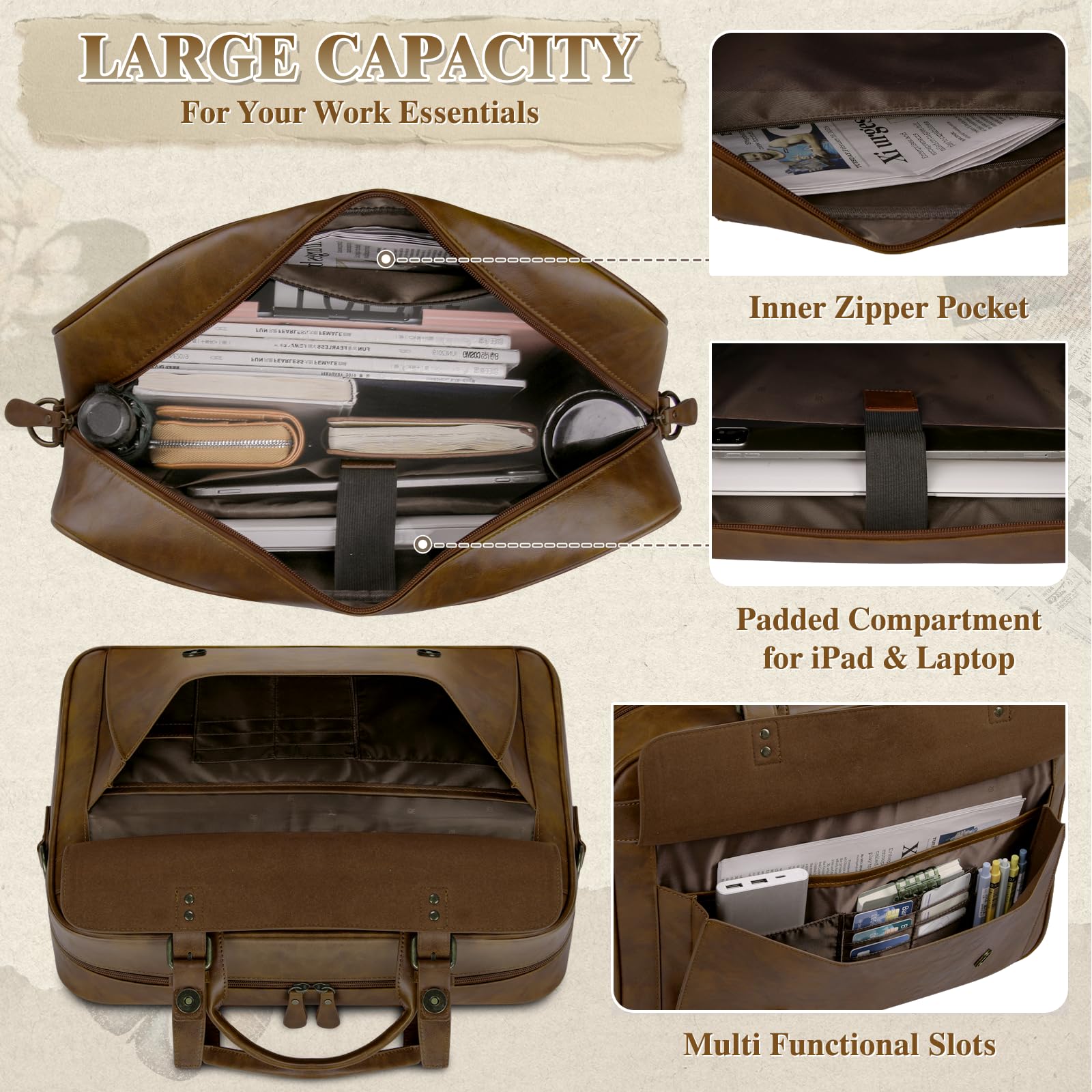 RAINSMORE Borsa messenger da uomo in pelle vintage da 17 pollici