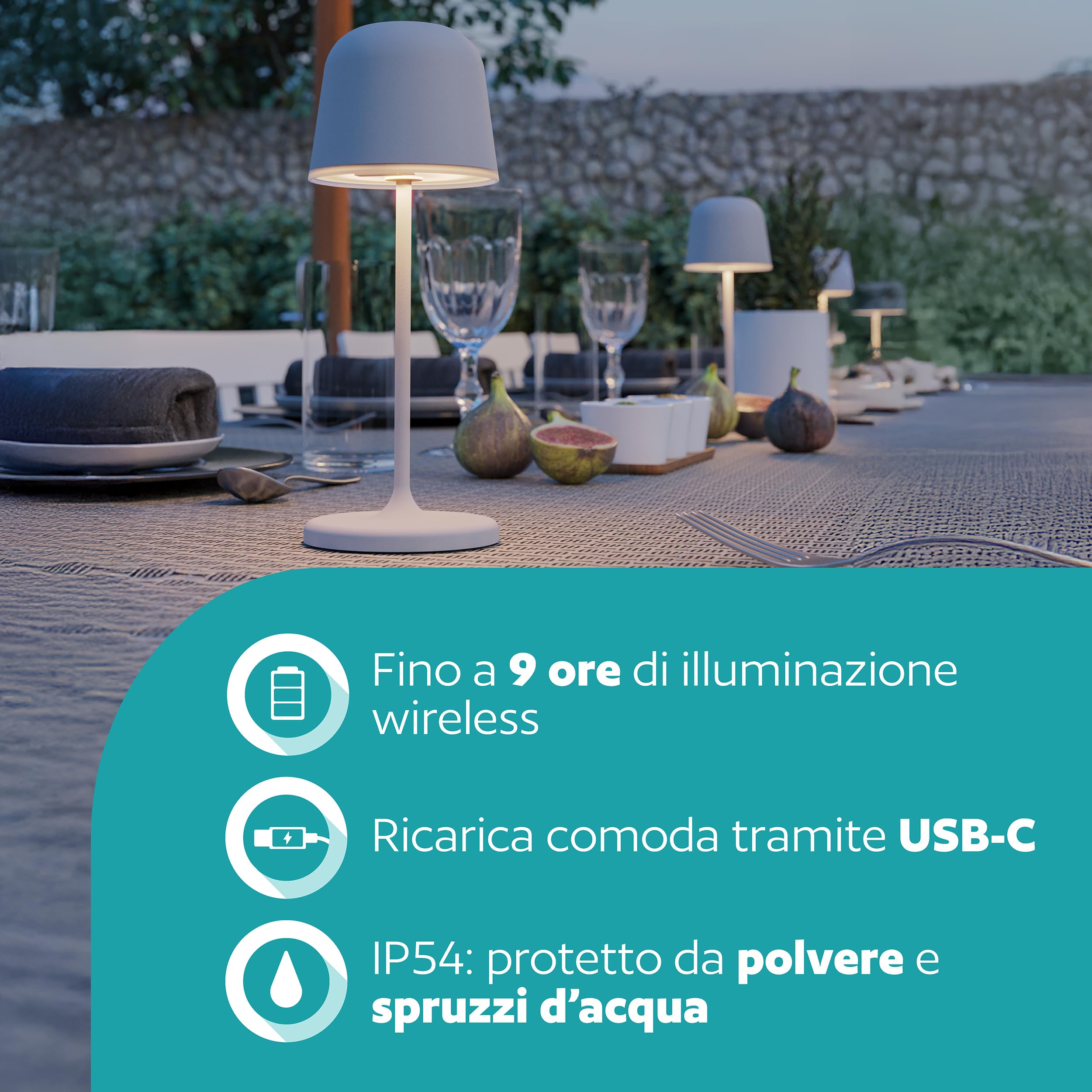 Eglo Lampada da tavolo a LED per esterni, senza fili, con touch, dimmerabile, dotata di picchetto, alluminio, acciaio grigio, IP54