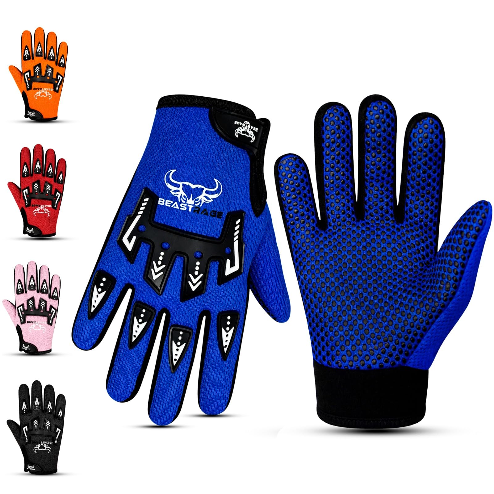 BEAST RAGE Gants de vélo pour Enfants–Gants de Motocross et de BMX pour garçons et Filles,Prise en Main antidérapante,Gants légers et Respirants pour Le Motocross