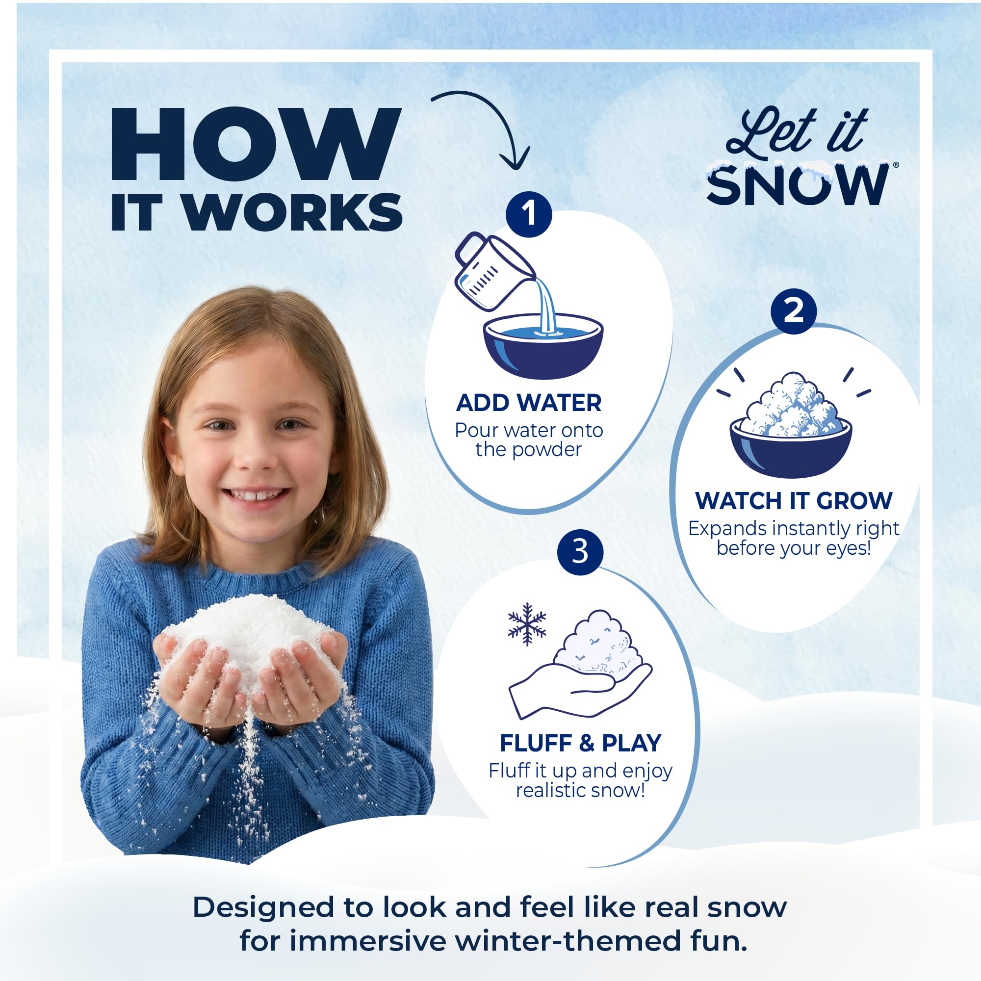Let it Snow Poudre de neige artificielle instantanée – Fabriquée aux États-Unis, parfaite pour les enfants, les décorations de vacances, les jeux sensoriels – Lot de 25 – Fait de la neige de 80 litres