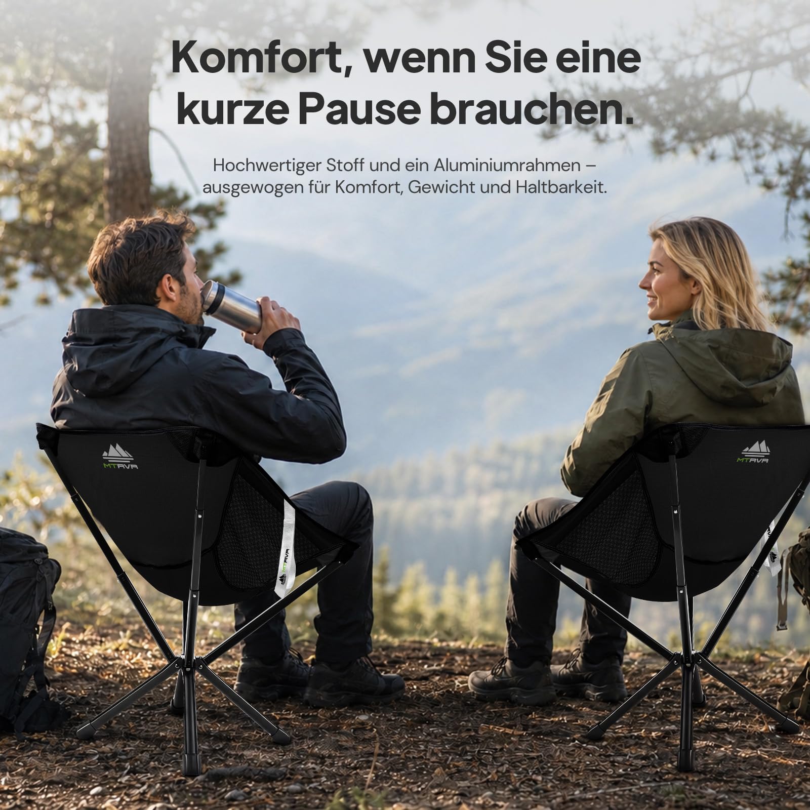 MTRVR Campingstuhl faltbar, leicht & kompakt, ohne Montage, für Outdoor | Keine Montage erforderlich, faltbarer Campingstuhl mit einfacher Aufbewahrung, belastbar bis 100 kg
