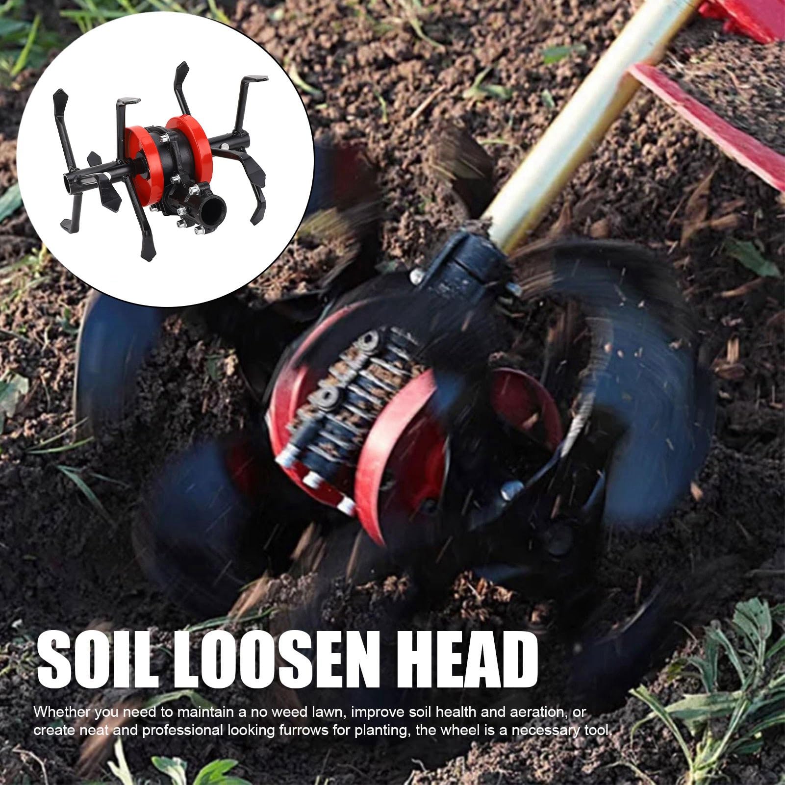 Rueda de Herramientas para Cultivador, Rueda de Deshierbe 2 en 1, Herramienta de Cultivador Rotativo de Jardín de 6 Garras Mini Cultivador Rueda de Arado Profundo (28 mm, 9 Dientes)