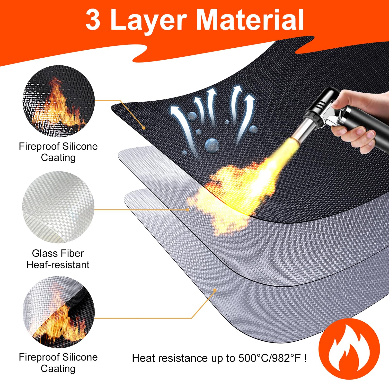 Tapis ignifuge anti-chaleur pliable 100x150 cm protection sol pour barbecue
