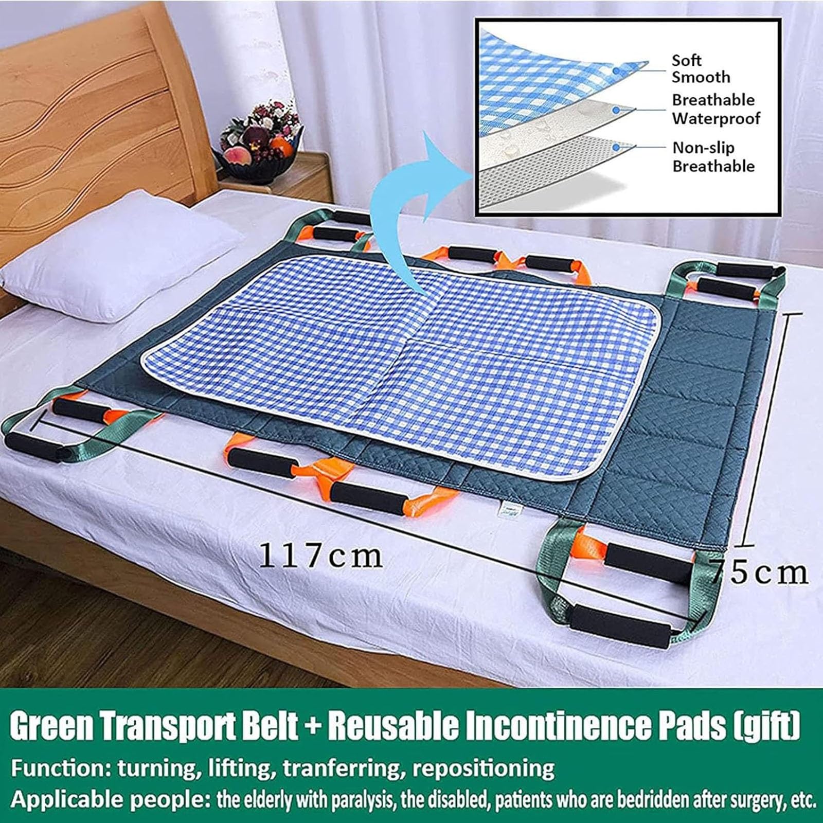 Almohadilla de cama de posicionamiento con asas, sábanas de deslizamiento reutilizables, para pacientes postrados en cama de hospital, tabla de transferencia de giro, elevación y reposicionamiento