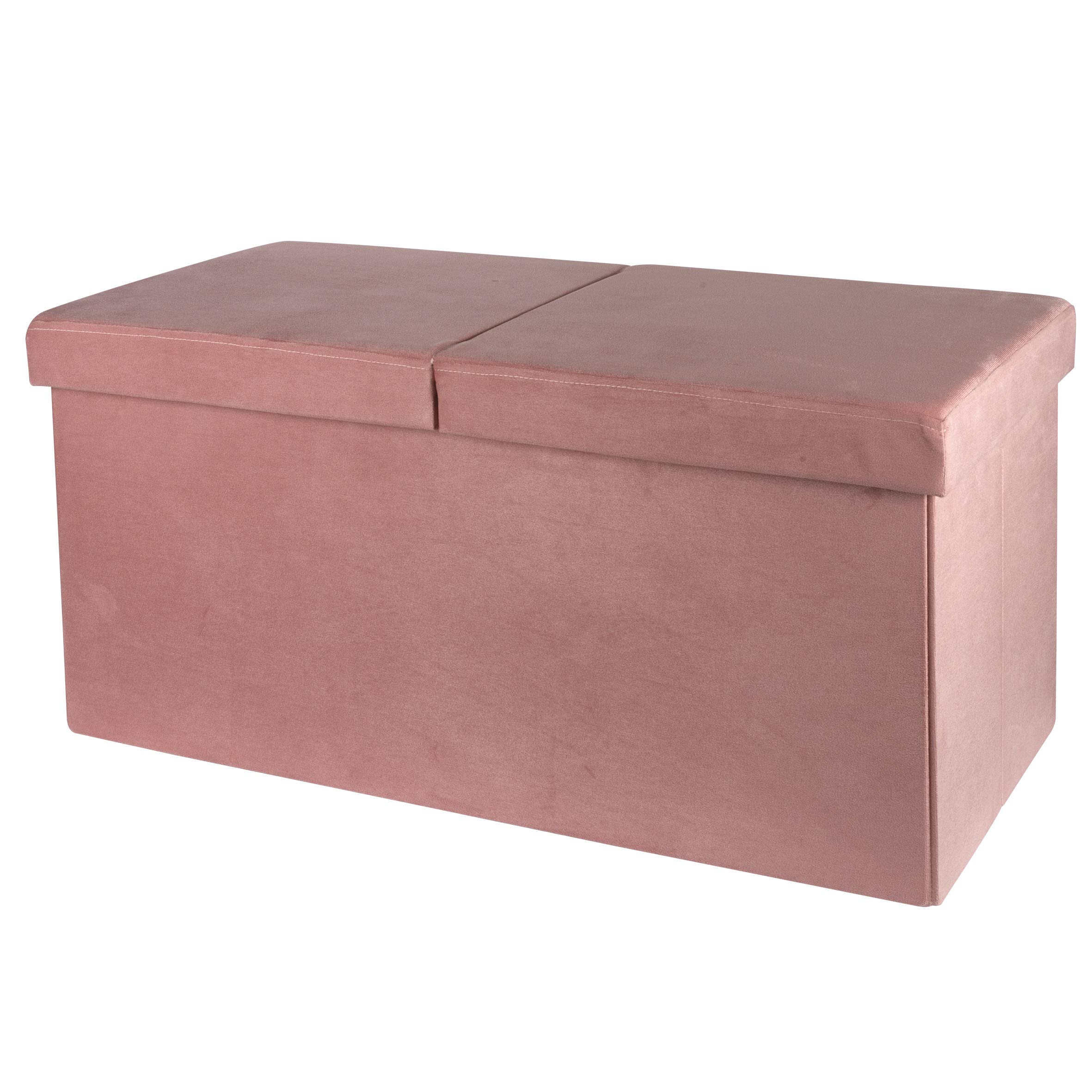 Baroni Home Puff Baúl Plegable, Contenedor de Almacenaje, Reposapiés 76x38x38 cm, Terciopelo, Rosa Polvo