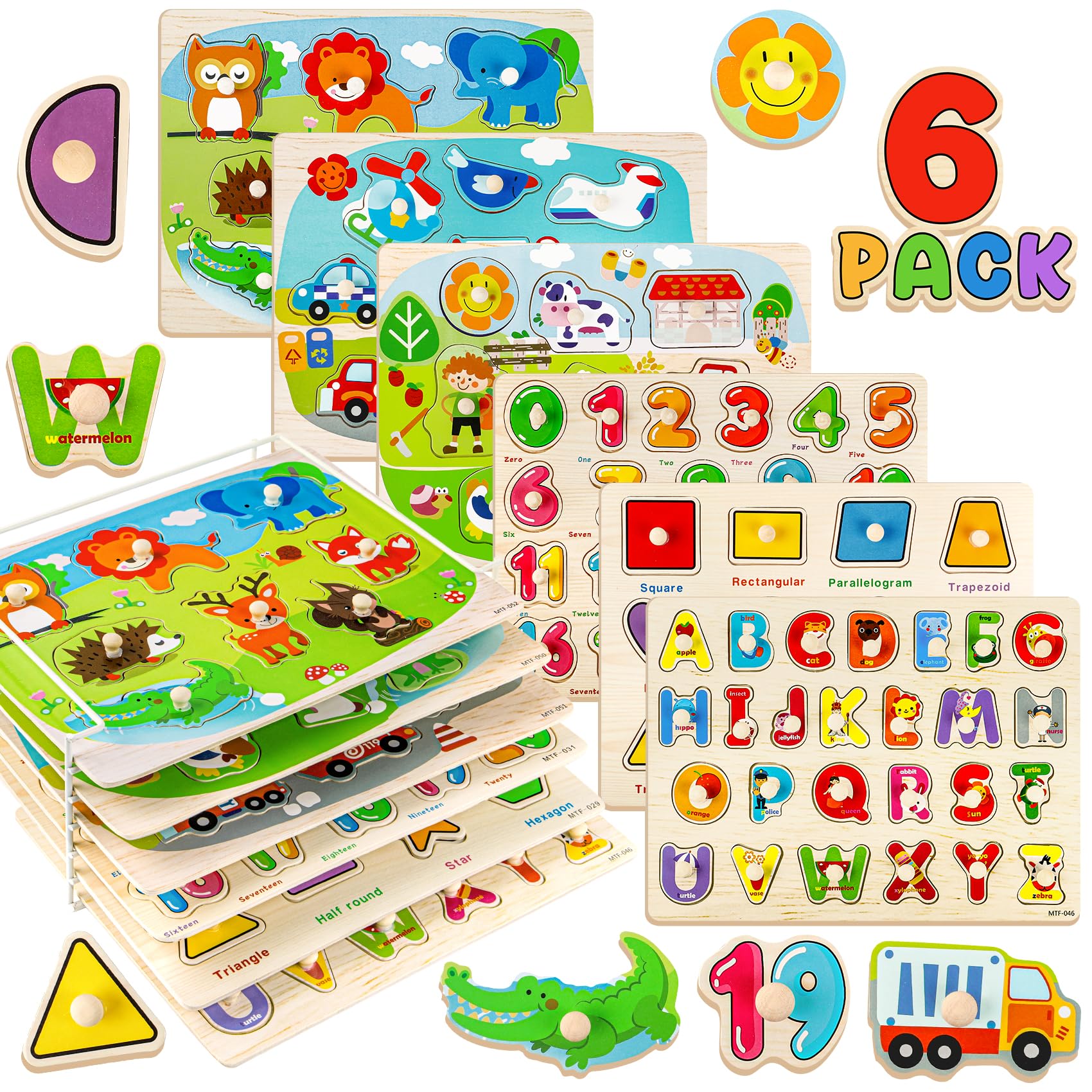 Amazon.com: Attmu Wooden Puzzles for Toddlers, 6 Pcs Alphabet