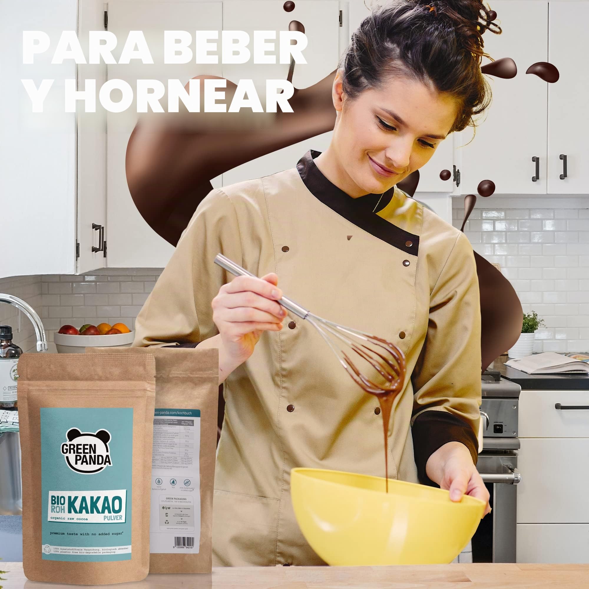 Cacao puro en polvo orgánico de los mejores granos de cacao, cacao en polvo sin azúcar y sin grasa, probado y certificado en laboratorio, Green Panda (1kg (Paquete de 1))