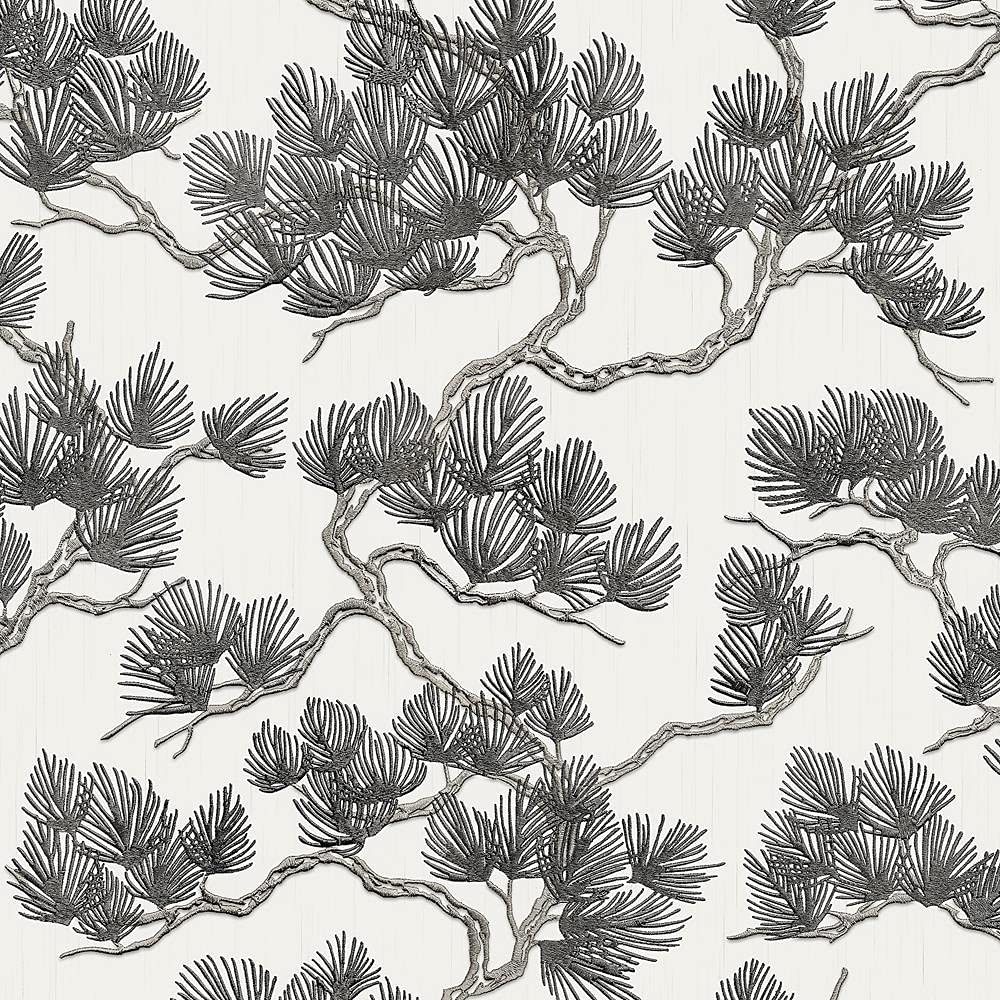 Yöl Sample Black White Pine Tree Wallpaper Textured Embossed Metallic Paste The Wall Vinyl