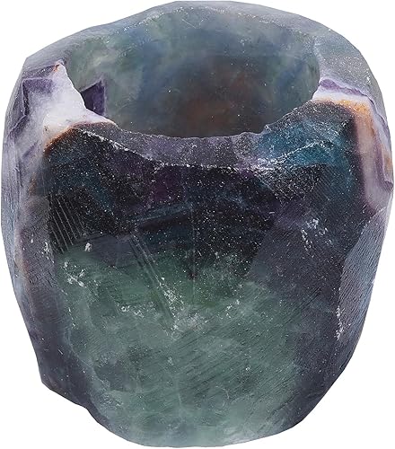 rockcloud Sostenedor de vela natural de flurita cruda con forma cónica de té, soporte para plantas de aire, piedra curativa, decoración del hogar