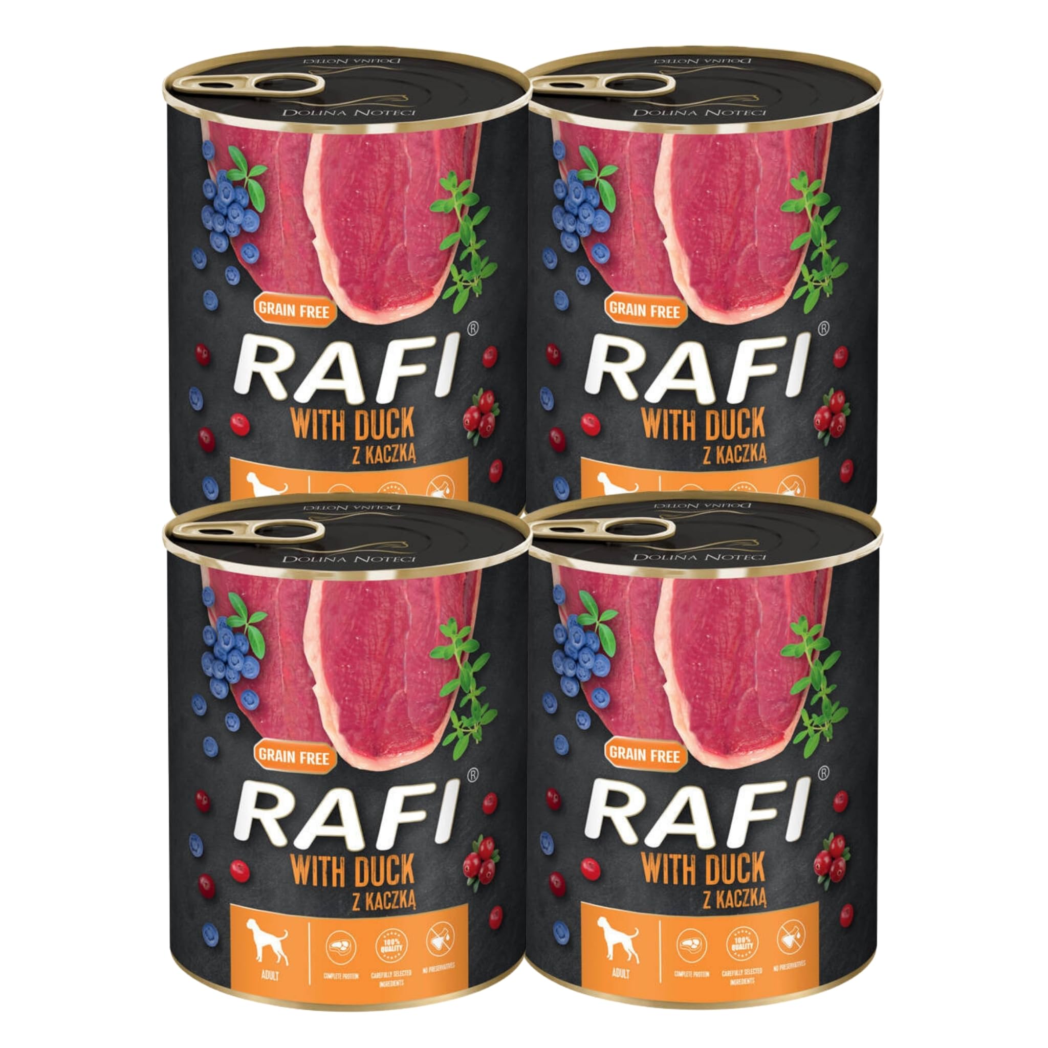 Rafi Complete Wet Dog Food with Duck for Adult Dogs 4 x 800g Cans