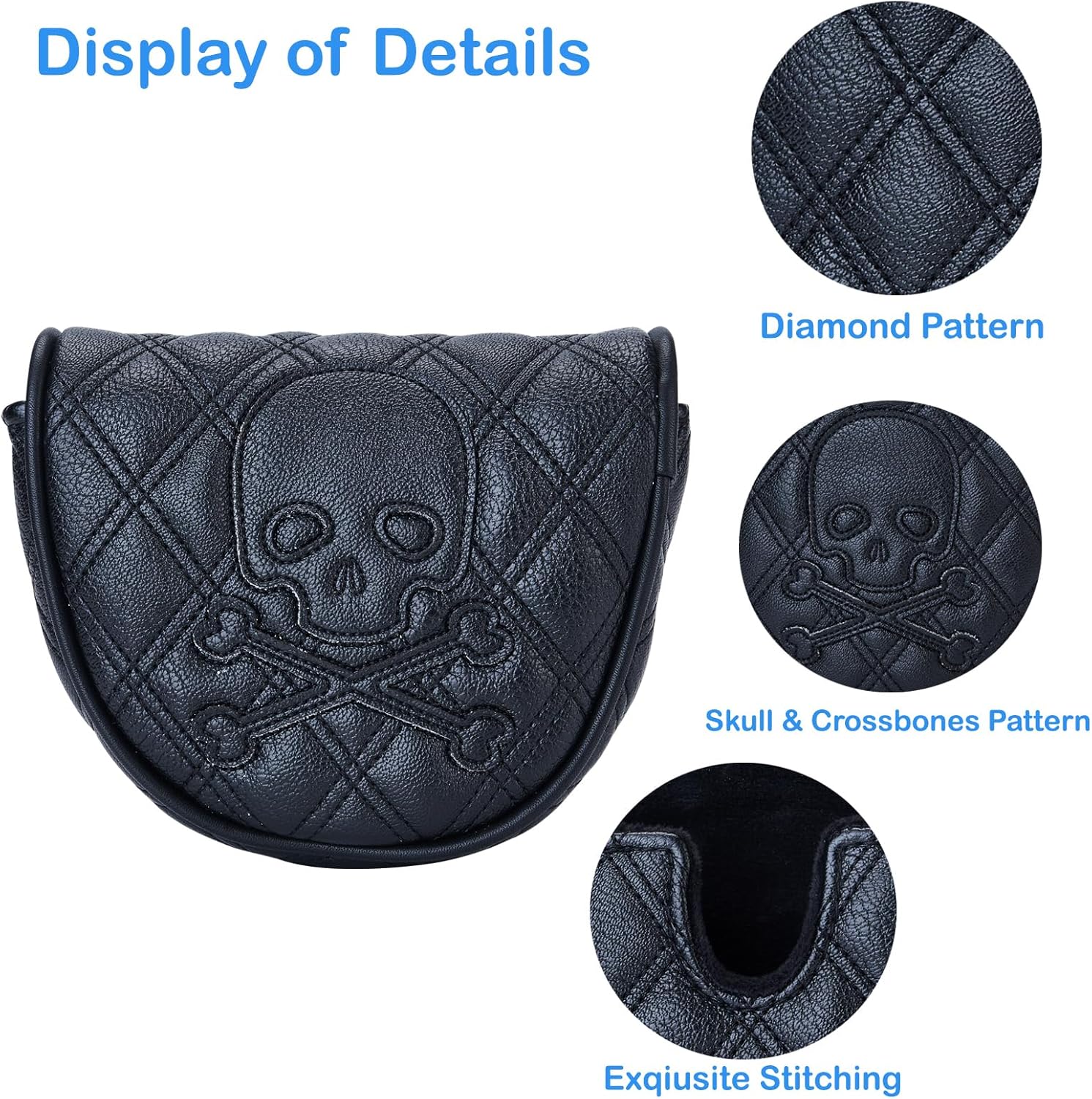 Golf Club Skeleton Mallet Putter Cover Magnetic Closure Skull and Crossbones Fits for OZ1 MEZZ1 MEZZ1 MAX Putters Center Shaft Synthetic PU Leather Headcover