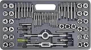 60pcs SAE & Metric Tap and Die Set, Metric Standard Rethreading Tool Kit, Coarse and Fine Threads for Cutting External and Internal Threads, Essential Repair Tool Kit with Storage Case