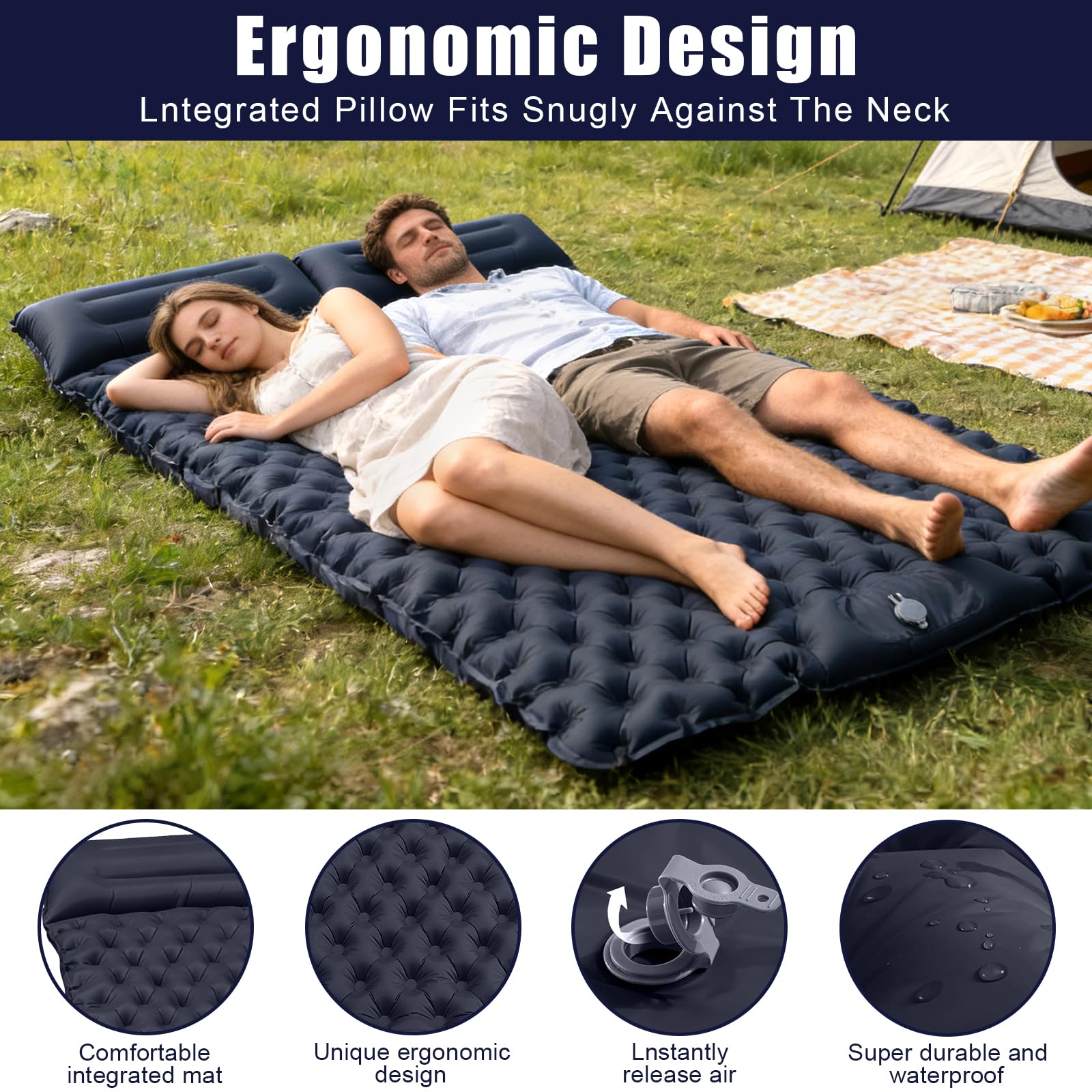 Matelas Camping 2 Place,200 x 125 cm,Tapis de Sol Camping élargi et épaissi,Pneumatique avec Pompe à air à Pédale,Matelas Ultra-Léger et Portable,Idéal pour La Plage,La Randonnée - 5