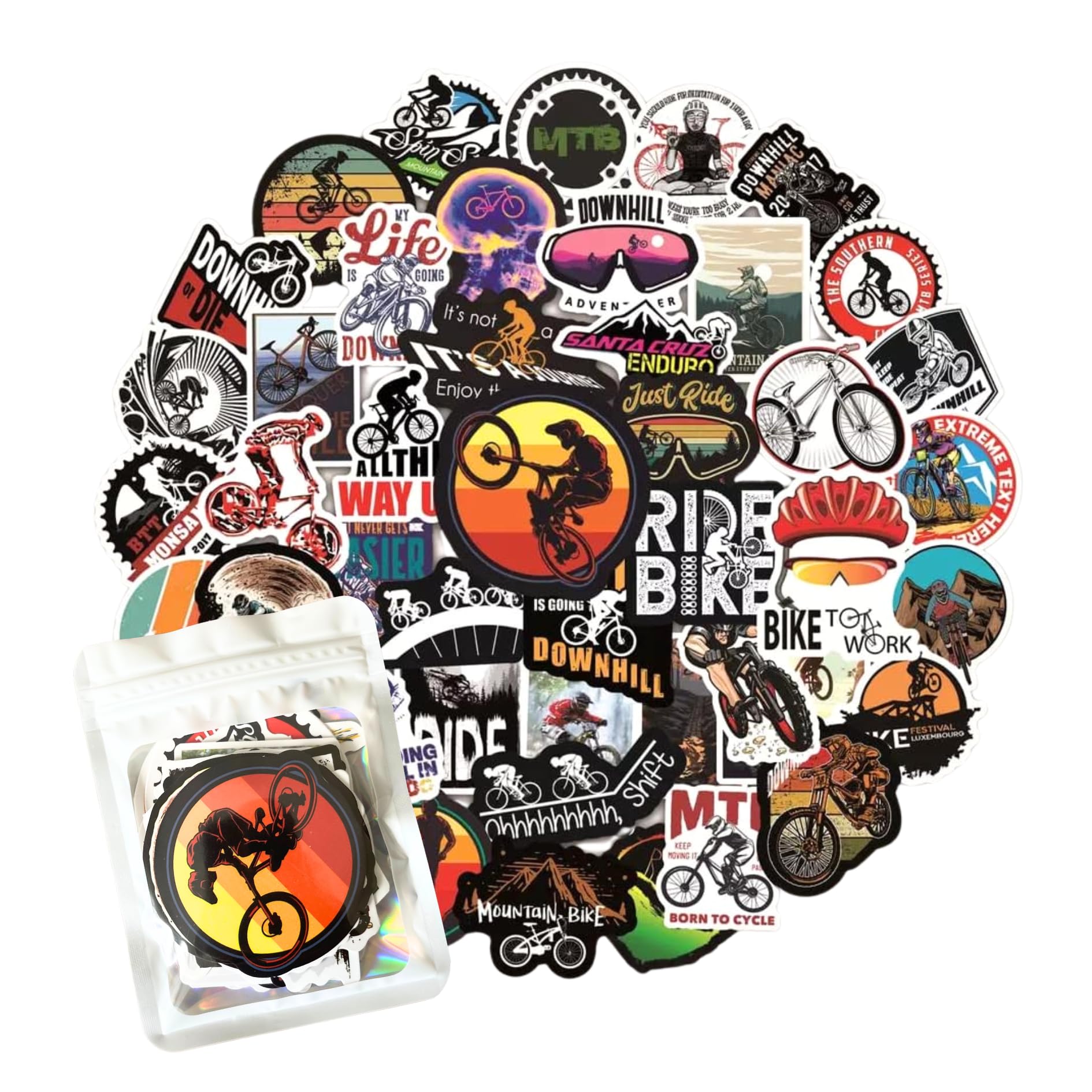 Hntr Cycling Hntr® Mtb Stickers | 50 Waterproof Vinyl Mountain Bike Stickers For Mtb Helmet, Laptop, Water Bottle & Adventure Gear For Enthusiasts