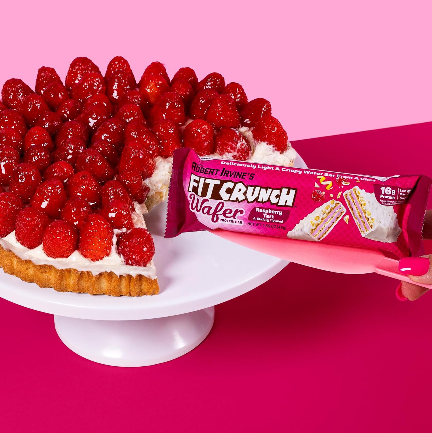 FITCRUNCH Wafer Protein Bars, Designed by Robert Irvine, 16g of Protein & 1g of Sugar (9 Bars, Raspberry Tart)