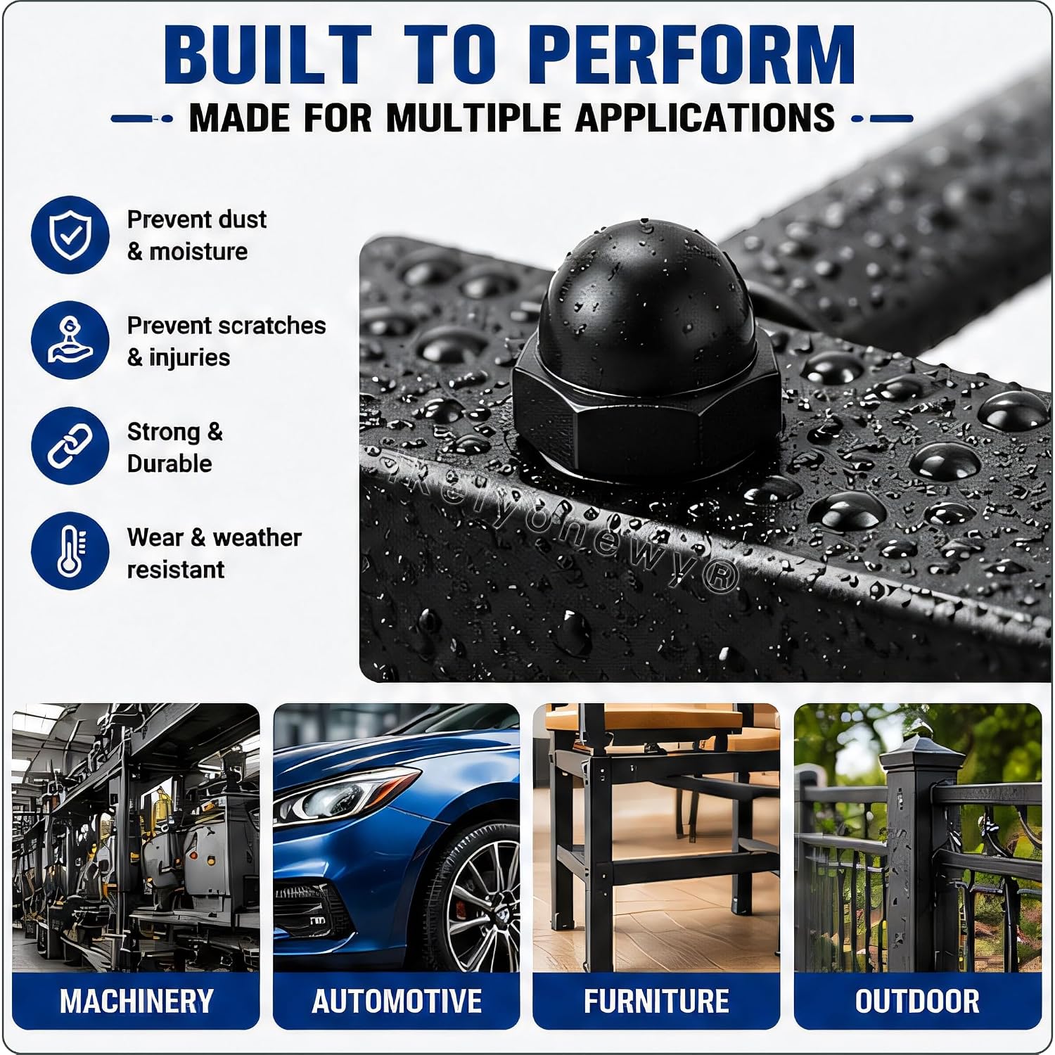 lkelyonewy M8 Nylon Acorn Nuts Metric Black Inner Threaded Cap Nuts Assortment Female Thread Dome Hex Nut Caps Covers for Screws Bolts (50 Pcs)