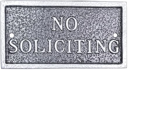 Miniatura 6 de Placa rectangular de metal fundido con texto en inglés "No Soliciting" - Letrero de advertencia - Placa de negocios - Fácil de instalar - Fabricado