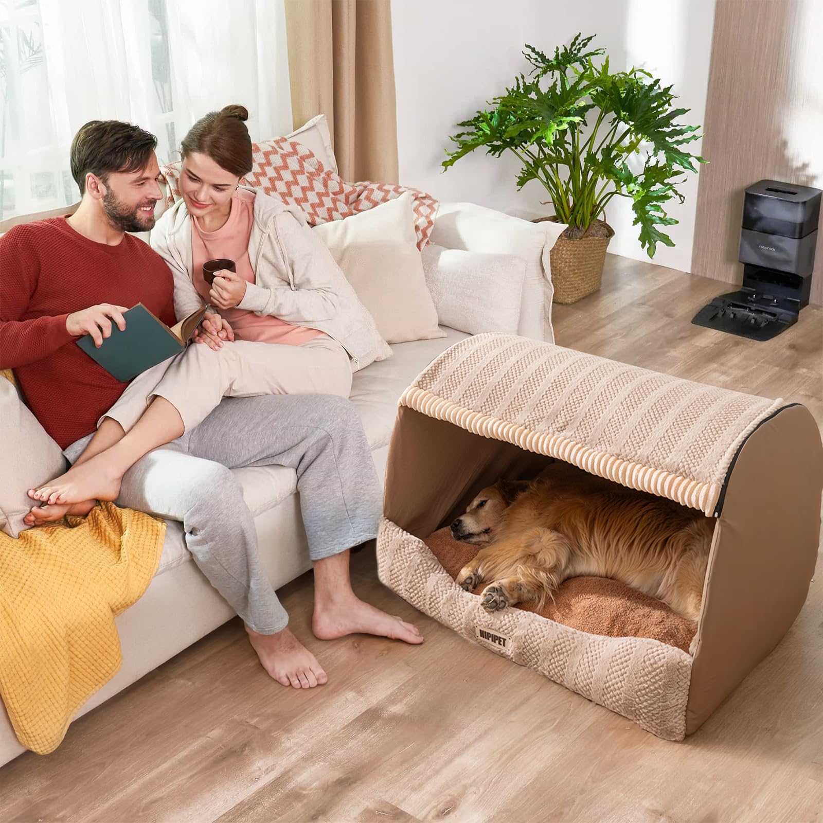 Galatée Letto Per Cani, Cuccia Per Gatti Morbida, Pieghevole e Lavabile Con Cuscino Staccabile, Graziosa Cuccia Per Gatti, Nido Per Animali Domestici Con Fondo Antiscivolo(L, Marrone Chiaro)