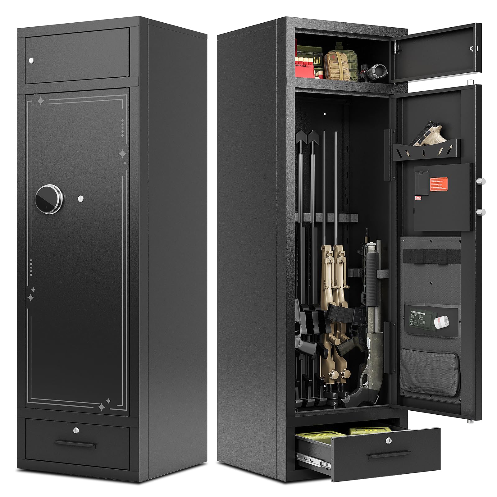 KAER 8-10 Gun Safe Rifle Safe,High Capacity Gun Cabinet for Home Rifle and Pistols,Heavy Duty Anti-Theft Long Gun Safes for Shotguns with Handgun Rack,Drawer,Magnetic Lamp
