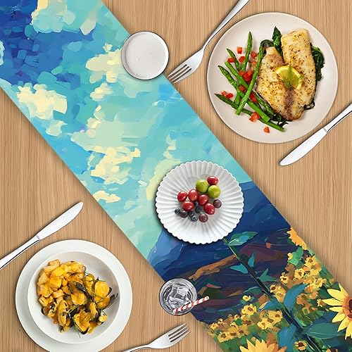 Miniatura 132 de Juego de manteles individuales y camino de mesa de muñeco de nieve y árbol de Navidad, 7 piezas (1 camino de mesa + 6 manteles individuales), diseño