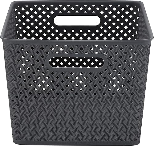 Miniatura 3 de Simplify Canasta Grande de Mimbre de Resina  Contenedor de Almacenamiento  Organizador de Plástico  Asas de Transporte  Baño  Despensa  Accesorios