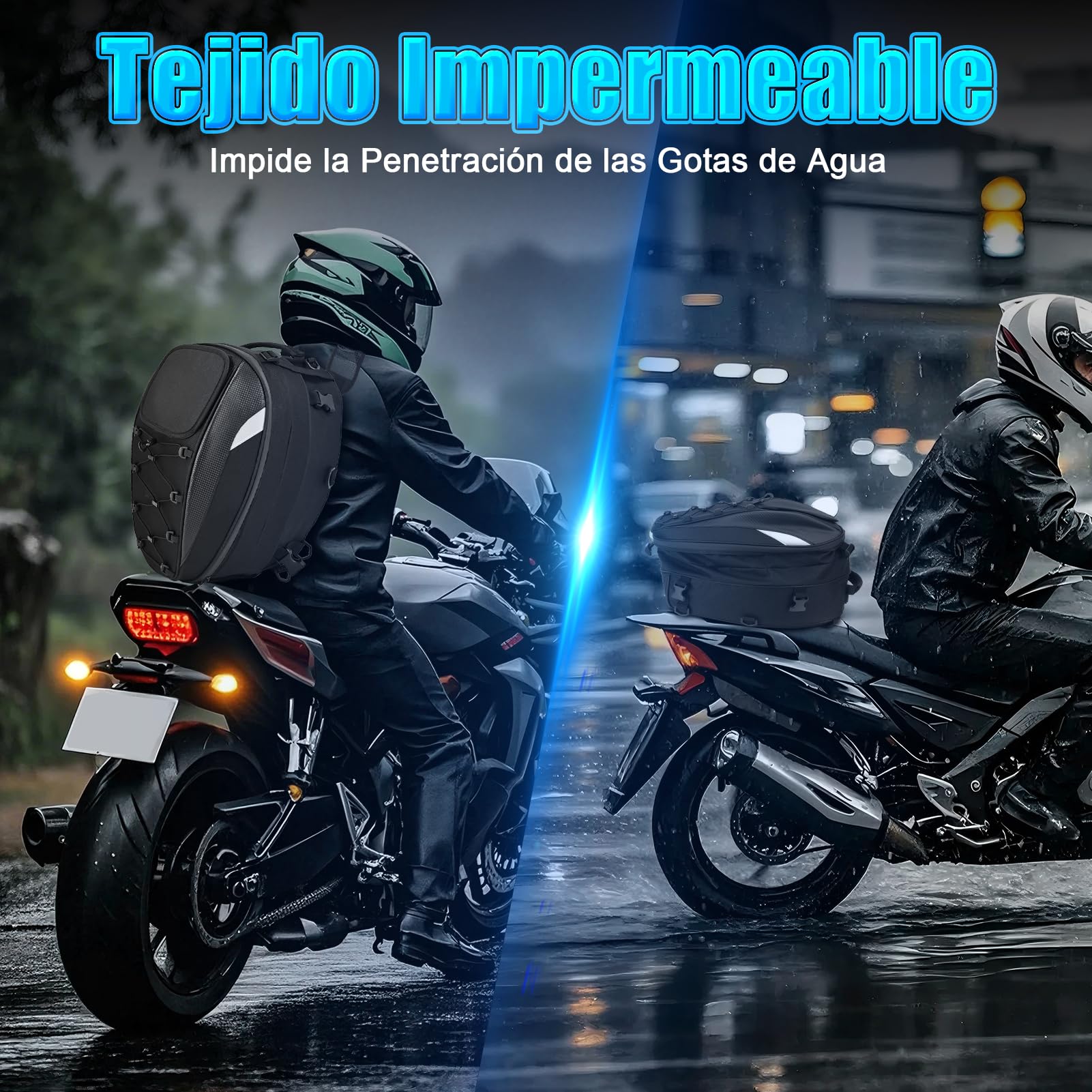 Mochila de 45L de tela Oxford para motocicleta, bolsa de casco resistente al agua con bolsillo de malla elástica y correa para el hombro para motocicleta, para guardar guantes, ropa y otros