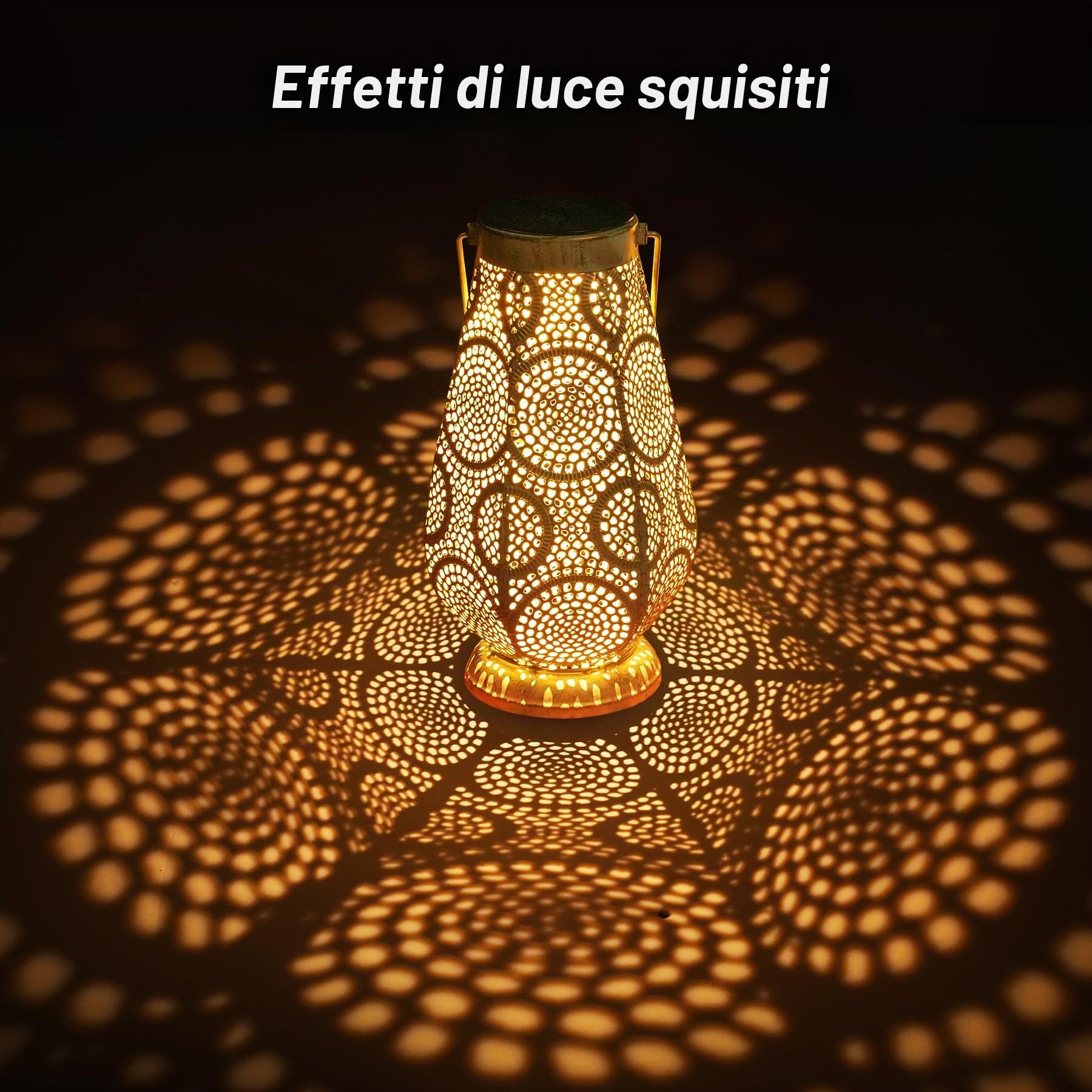 JOYCREATOR Lanterne solari in metallo per esterni, lanterna solare a LED per esterni, IP65, impermeabile, lampade solari orientali per esterni, giardino, balcone, terrazza, marciapiede, patio