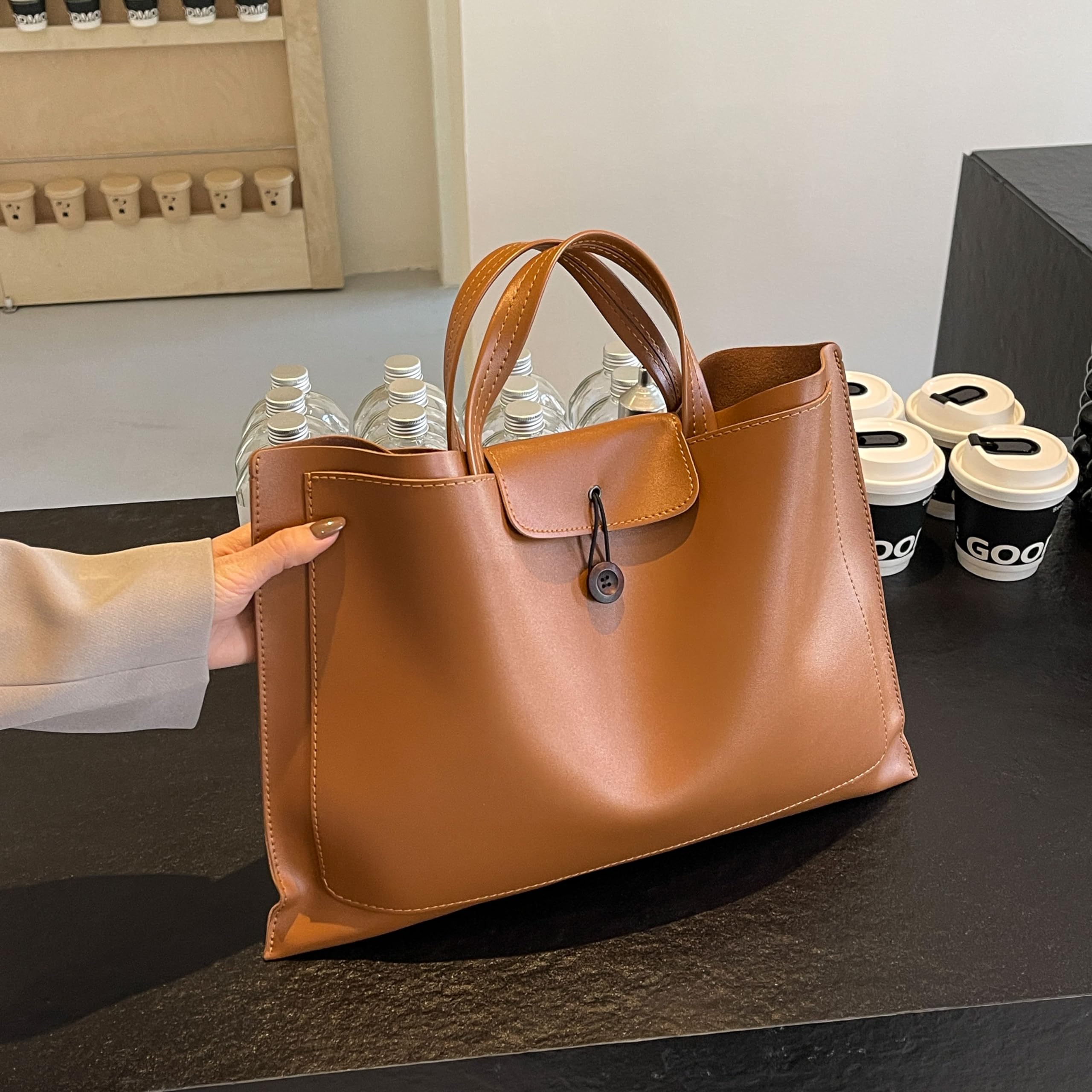 Tote bag,Laptop Bag for Women and Men, Waterproof Leather Computer Bags Business Office Work Bag Briefcase (brown)